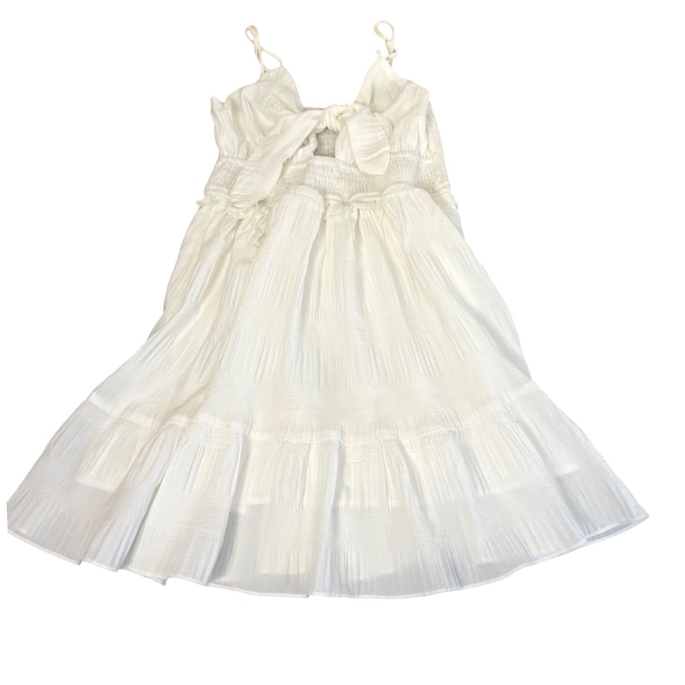 Women's White Sundress Size S Bow Front Ruffle Fairycore Airy Romantic‎ Dress